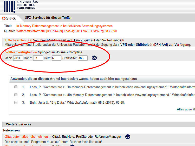 Anzeige in SFX "Volltext verfügbar via ..."